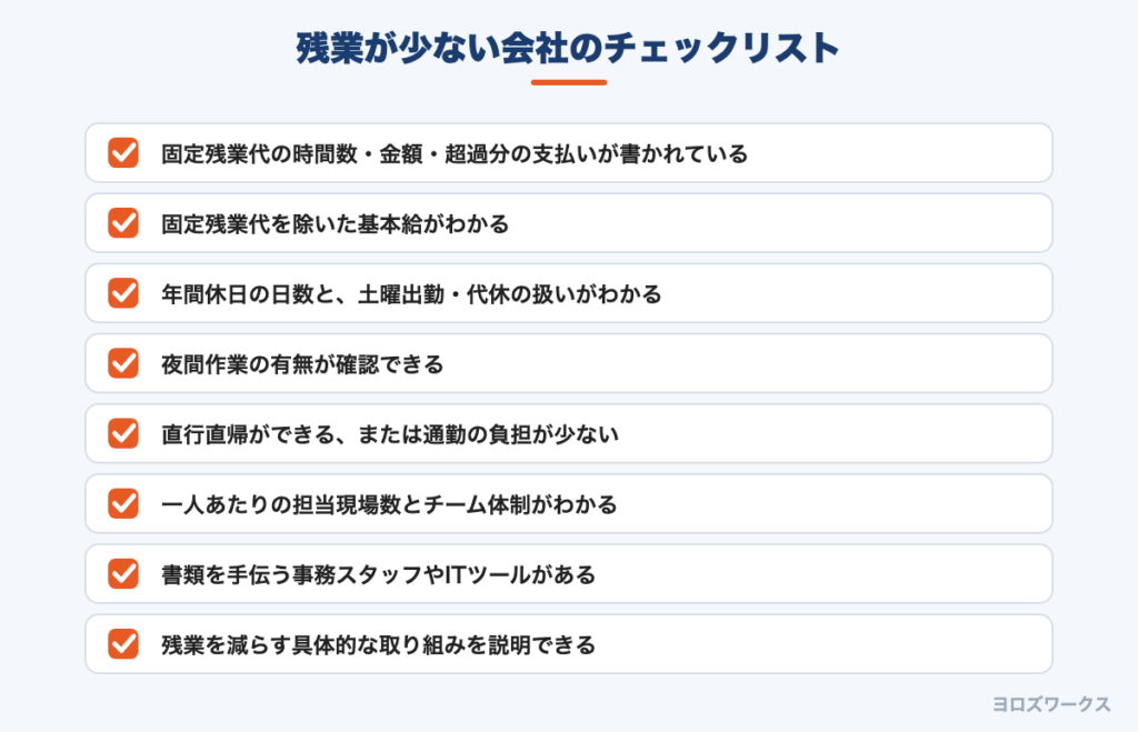 残業が少ない施工管理の会社を見分けるためのチェックリスト